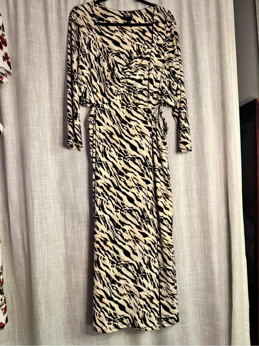 Long Sleeve Neutral Animal Print Wrap Dress with cutouts 2X
